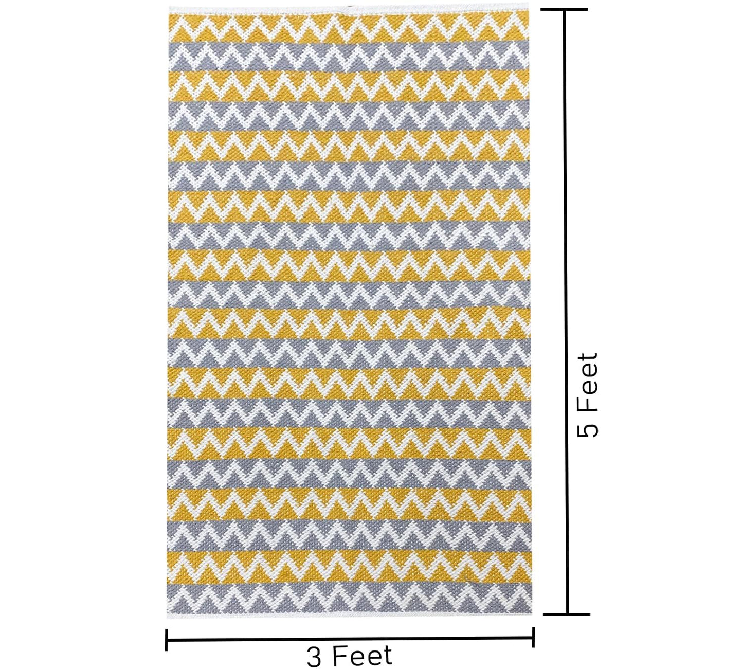 Pure Cotton Floor Rug  – Tuscan Sun Yellow & Grey | Hand-Woven | 3x5 Feet (36x60 Inches)