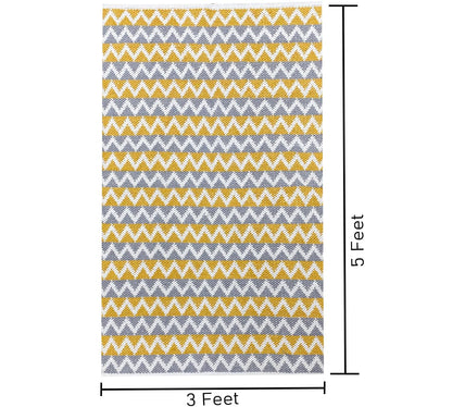 Pure Cotton Floor Rug  – Tuscan Sun Yellow & Grey | Hand-Woven | 3x5 Feet (36x60 Inches)