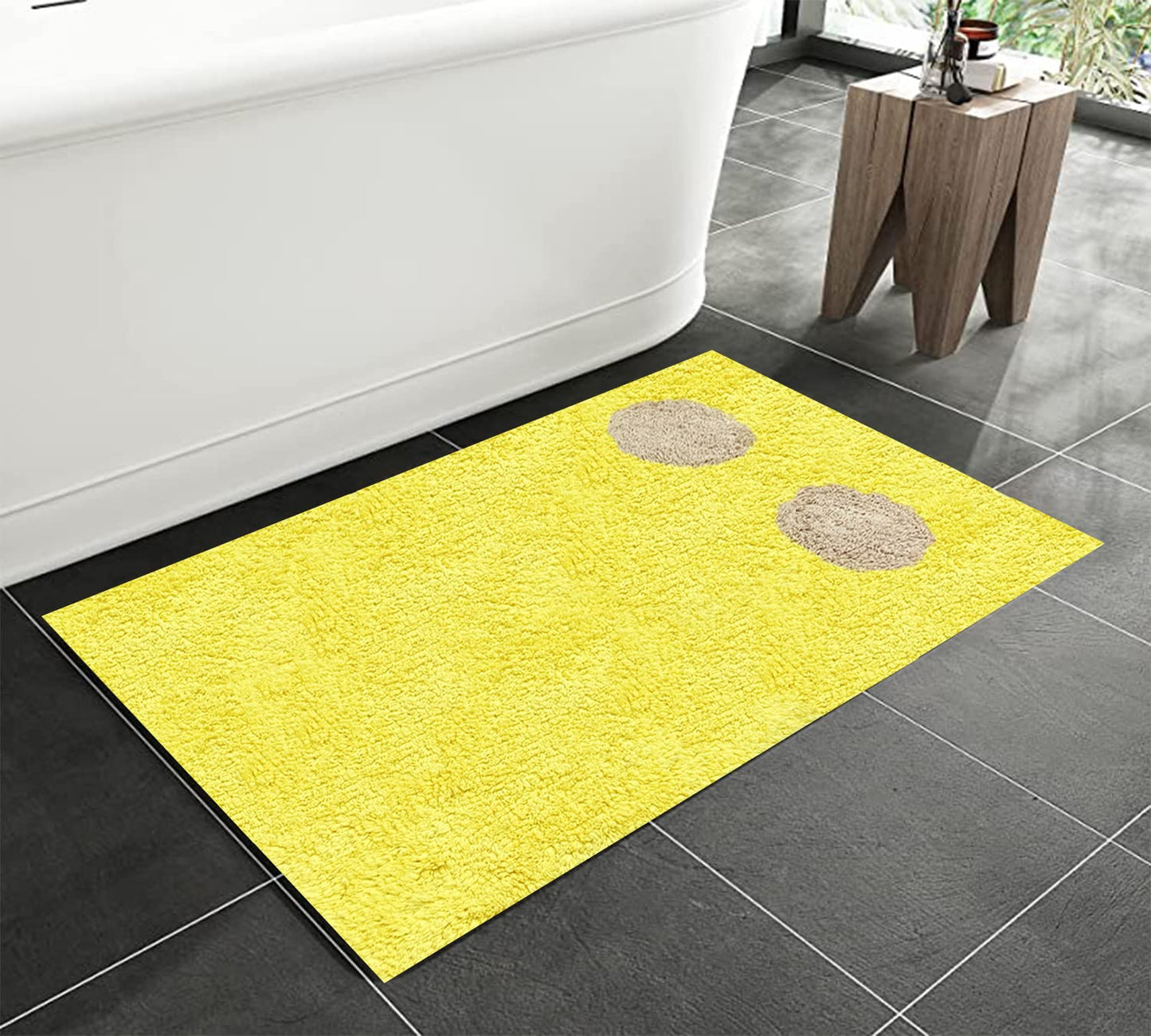 Yellow Cotton Tufted Printed Rug