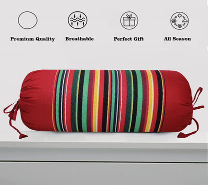 Pure Cotton Red Multi Bolster Cover - Pack of 3