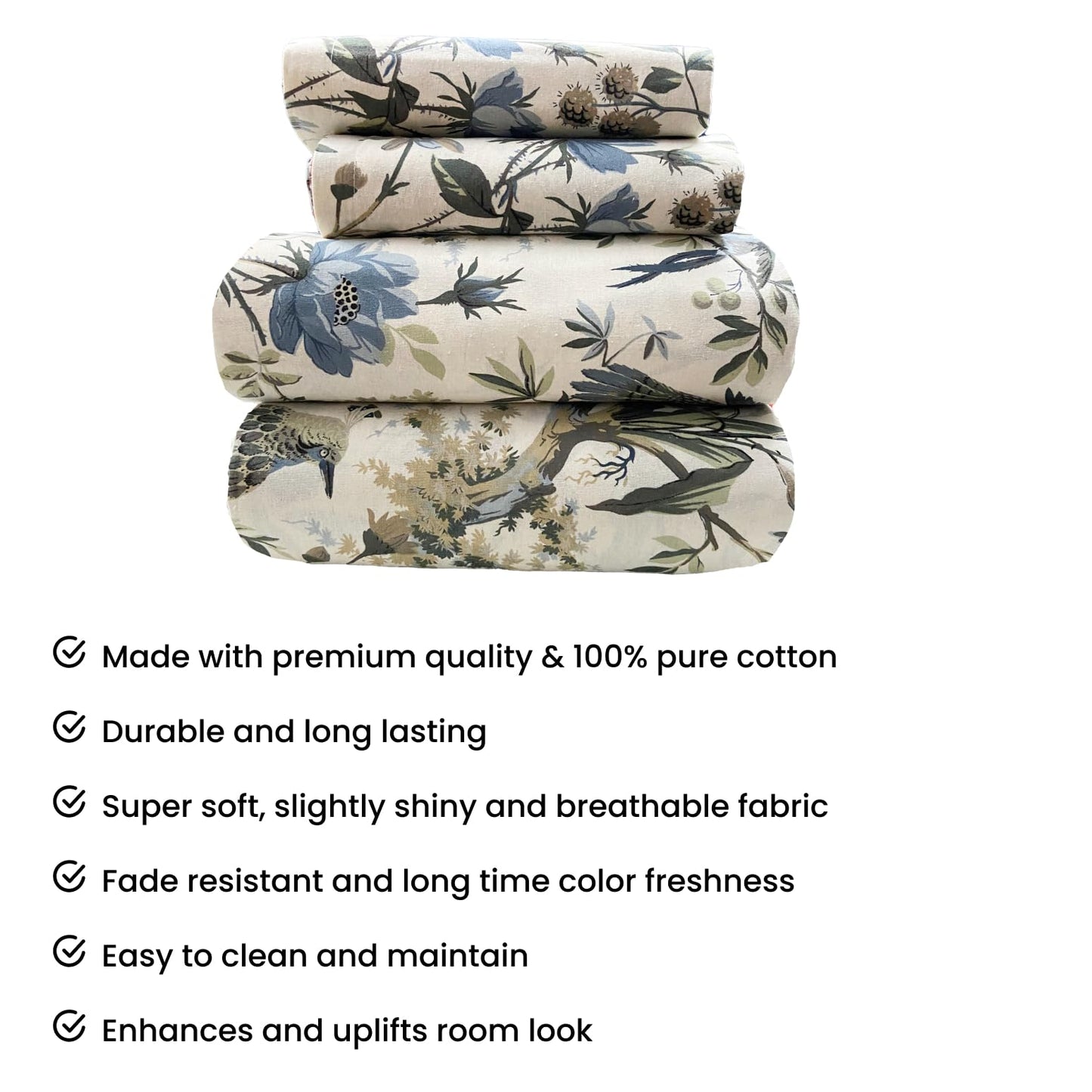 White Floral Cotton Bedsheet