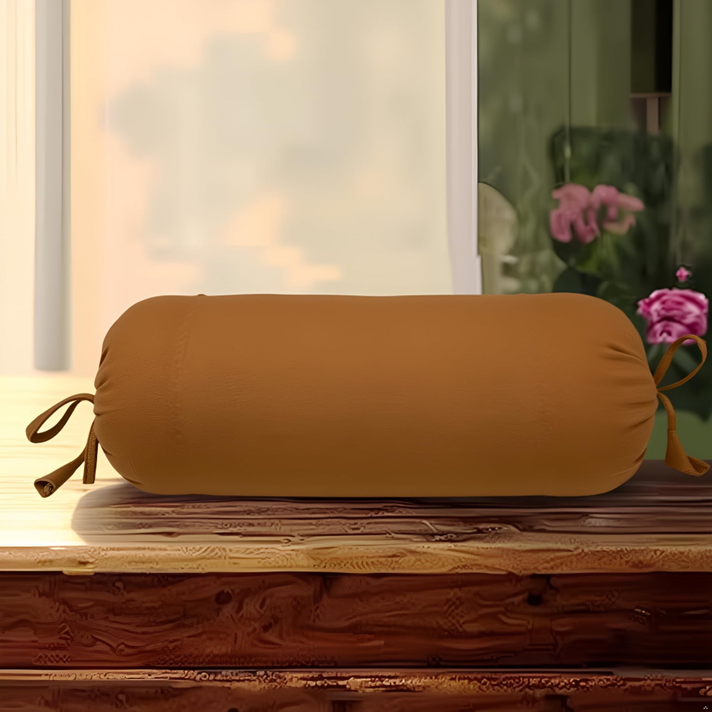 Pure Cotton Brown Bolster Cover with Filler