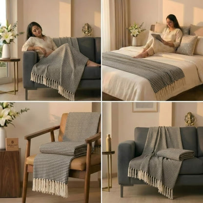 Black & Beige Honeycomb Throw
