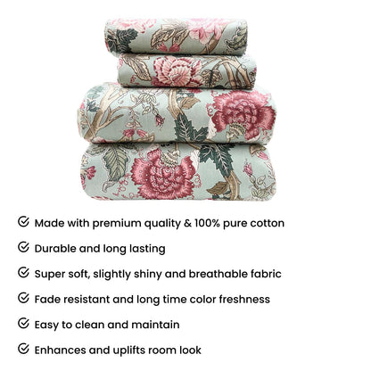 Beige & Blue Cotton Bedsheet