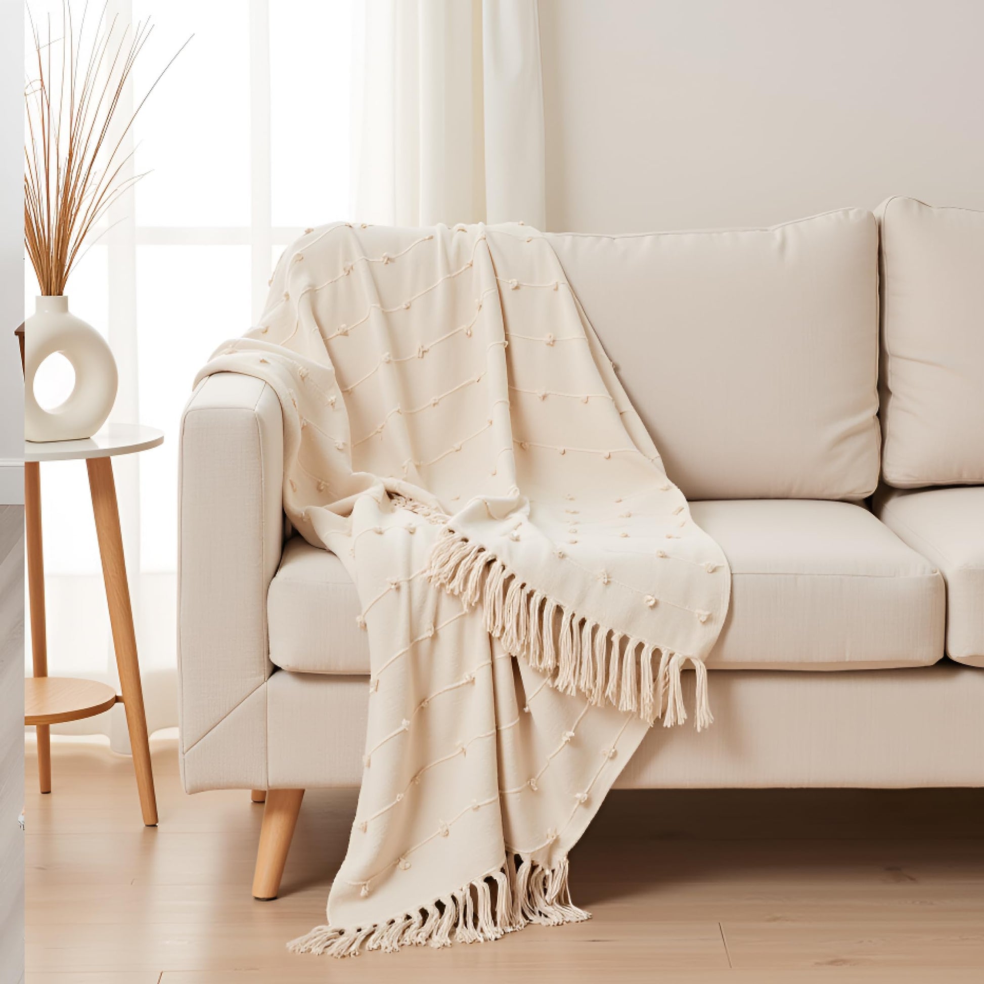 Pure Cotton Beige Sofa Throw