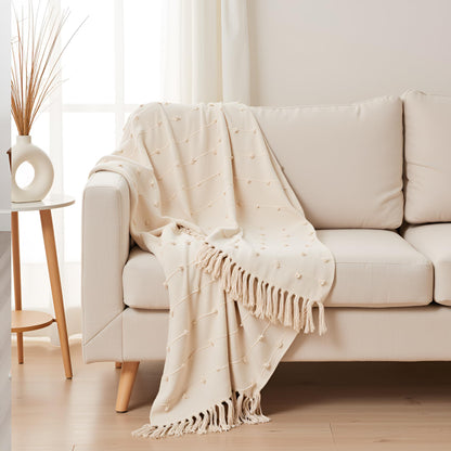 Pure Cotton Beige Sofa Throw