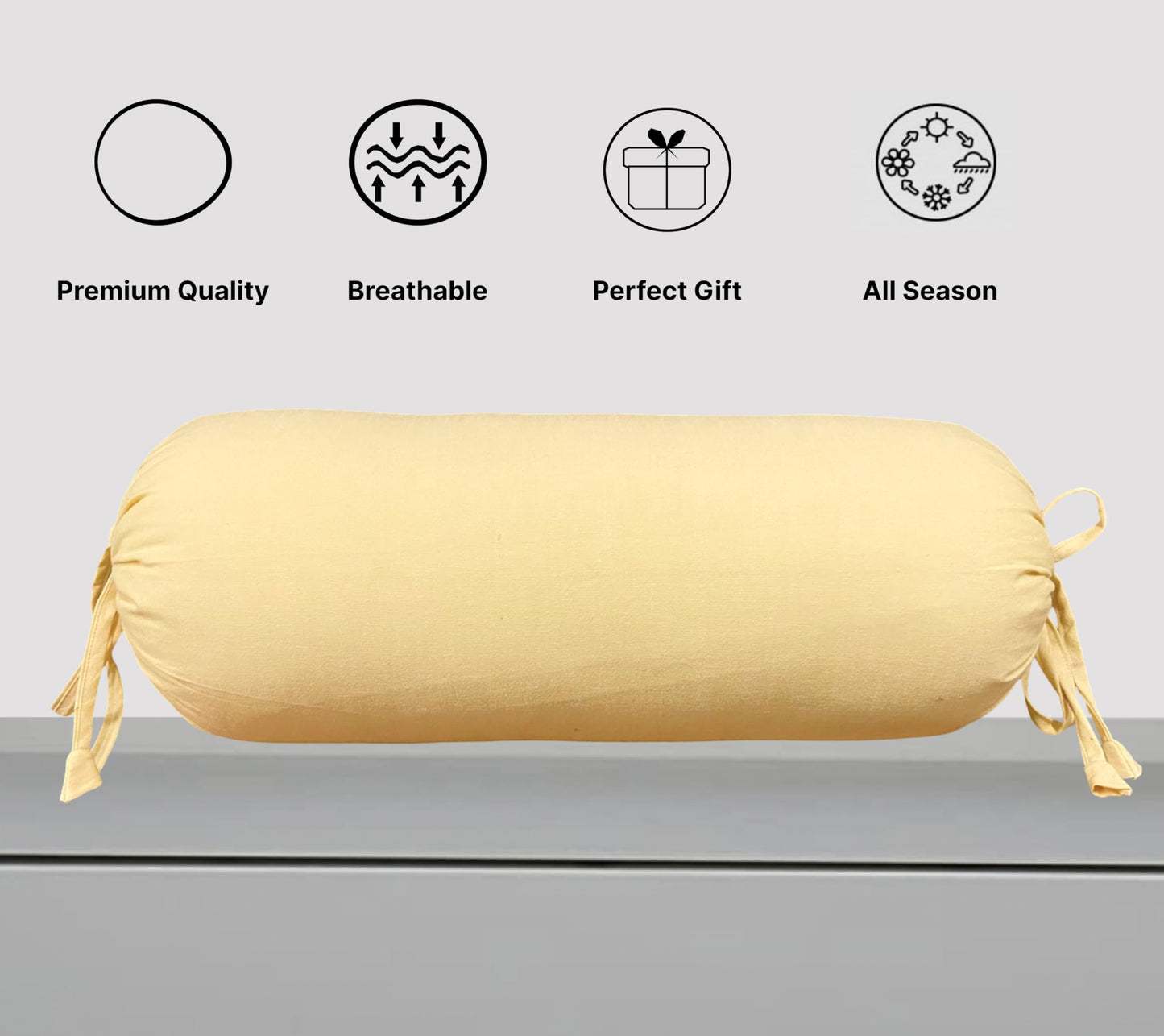 Pure Cotton Yellow Bolster Cover with Filler