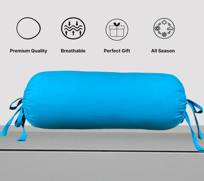 Sky Blue Cotton Bolster Cover (Pack of 2)