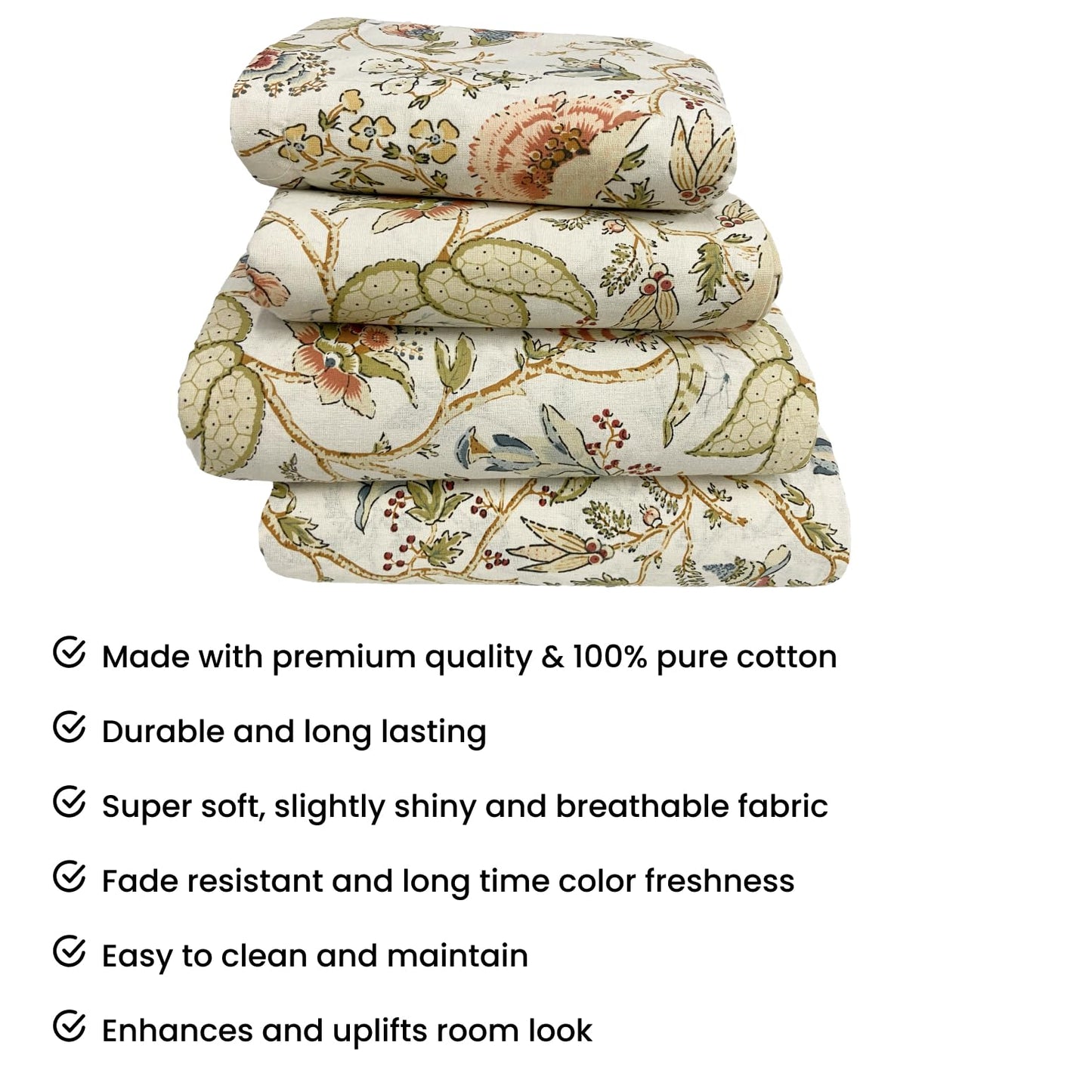 100% Pure Cotton King Size Bedsheet Set – Mustard Yellow Printed | 96x104 Inches (243x264 cm) | Includes 2 Pillow Covers