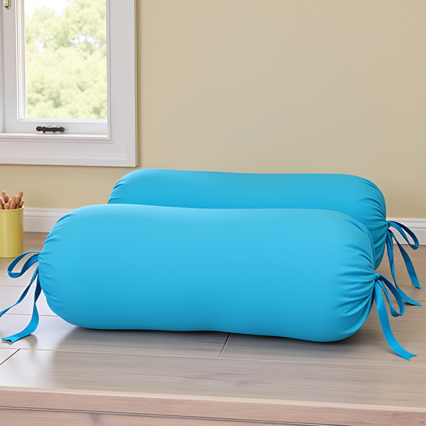 Sky Blue Cotton Bolster Cover (Pack of 2)