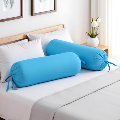 Sky Blue Cotton Bolster Cover (Pack of 2)