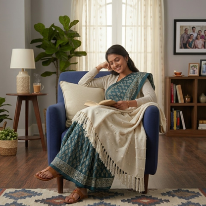 Beige Throw & 2 Cushion Covers