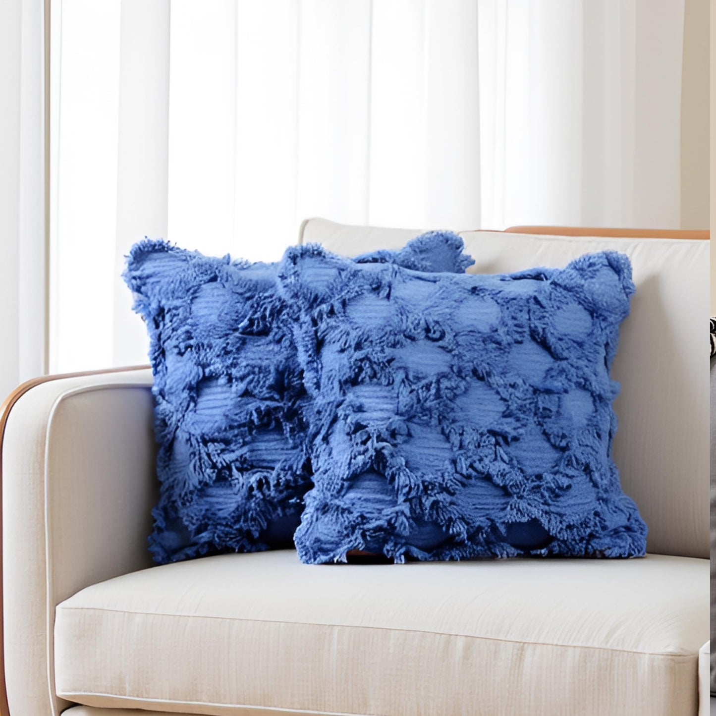 Decorative Tufted Cotton Cushion Cover | Blue | 18x18 Inches (45x45 cm)