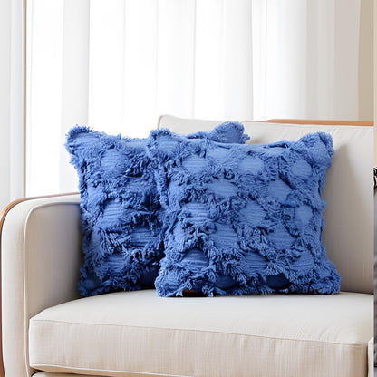 Decorative Tufted Cotton Cushion Cover | Blue | 18x18 Inches (45x45 cm)