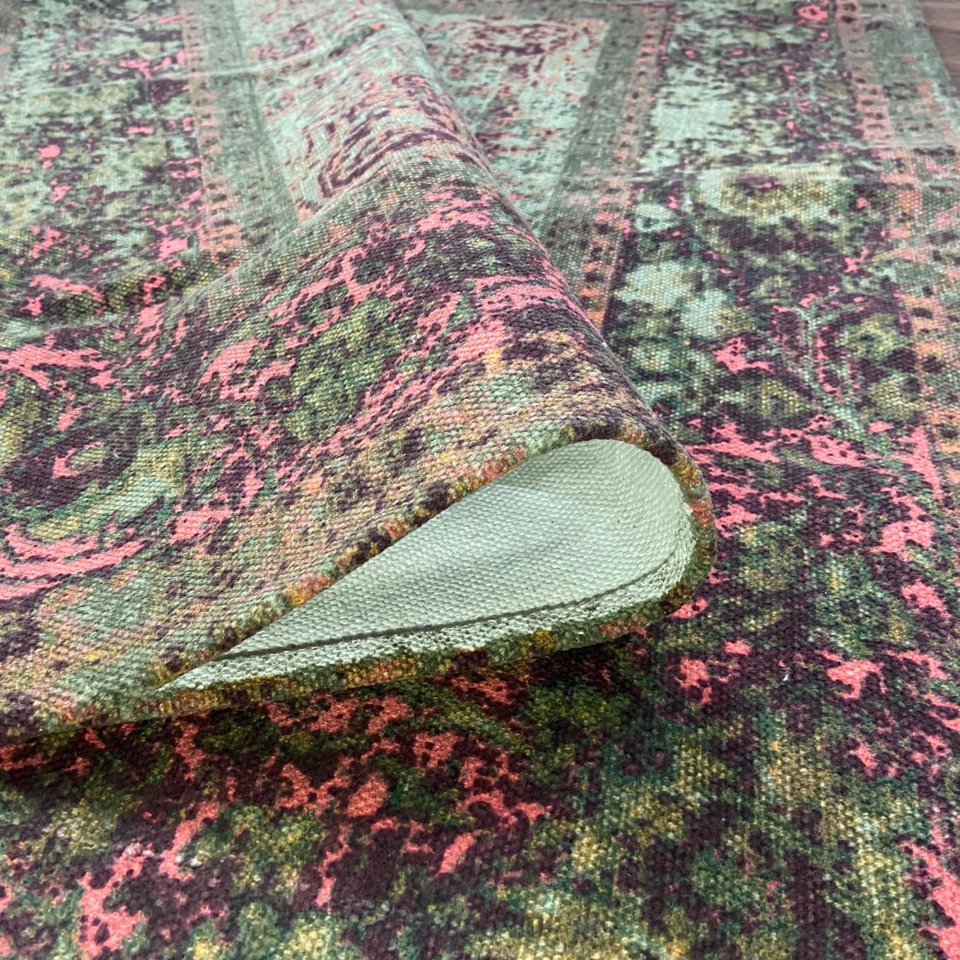 Pure Cotton Floor Rug – Green Multi