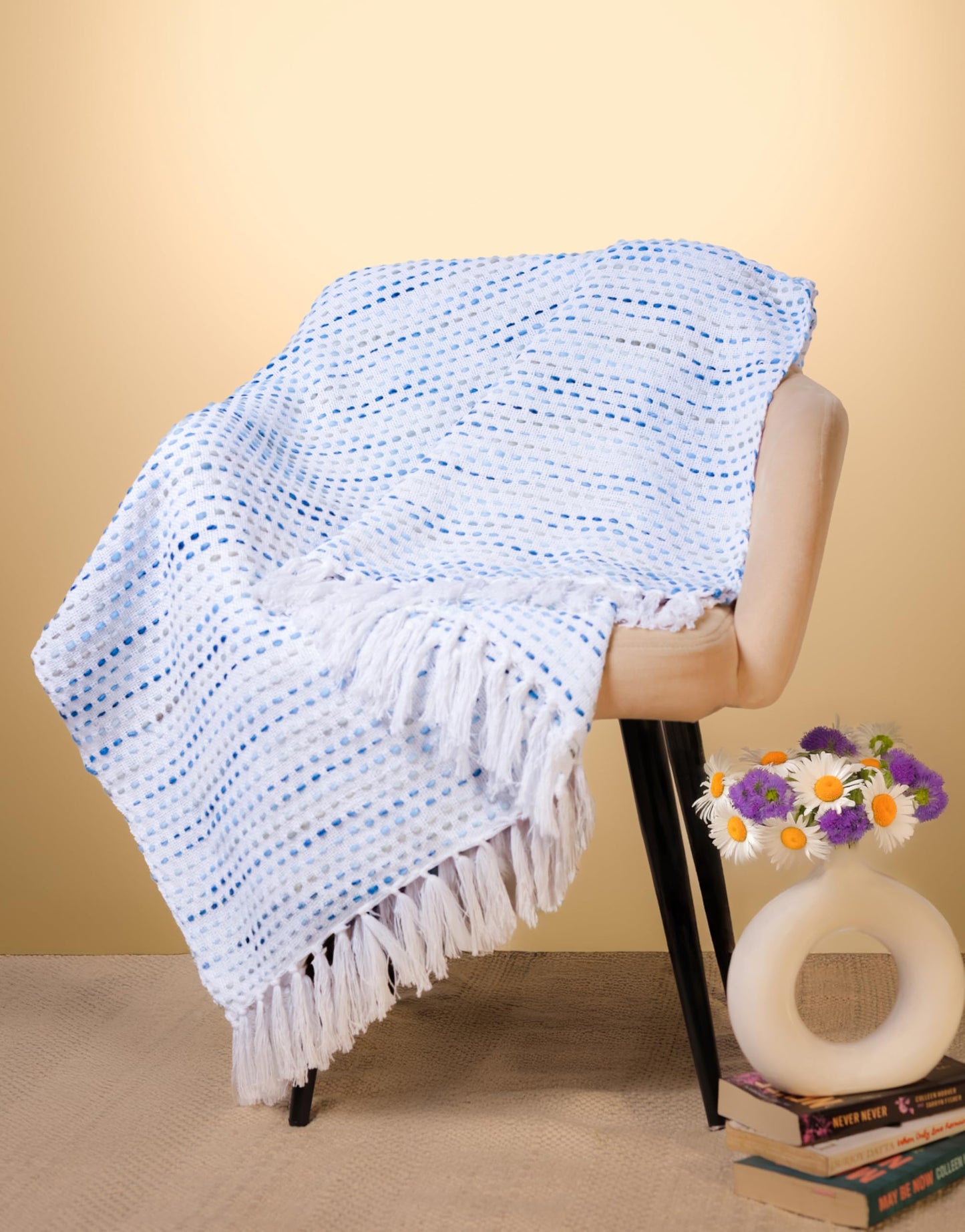 Pure Cotton Blue Multi Throw & Cushion Cover