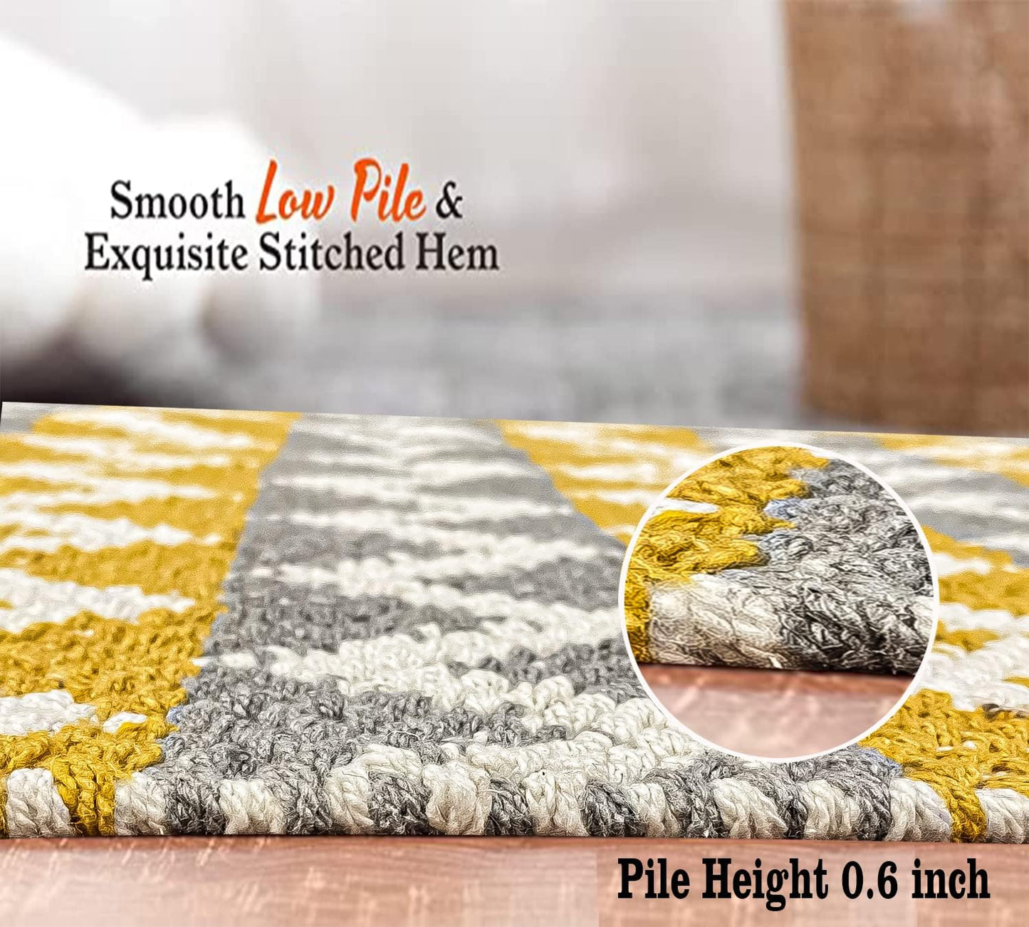 Pure Cotton Floor Rug  – Tuscan Sun Yellow & Grey | Hand-Woven | 3x5 Feet (36x60 Inches)