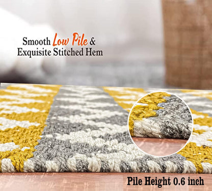 Pure Cotton Floor Rug  – Tuscan Sun Yellow & Grey | Hand-Woven | 3x5 Feet (36x60 Inches)