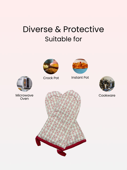 white and red checkered oven glove