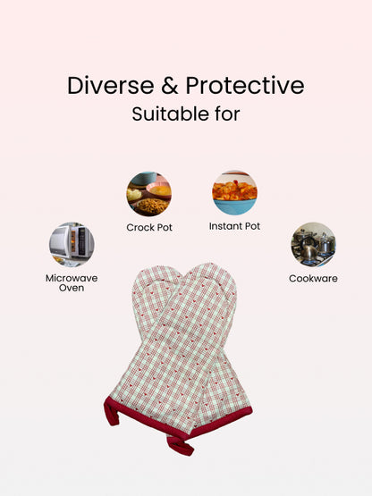 white and red checkered oven glove