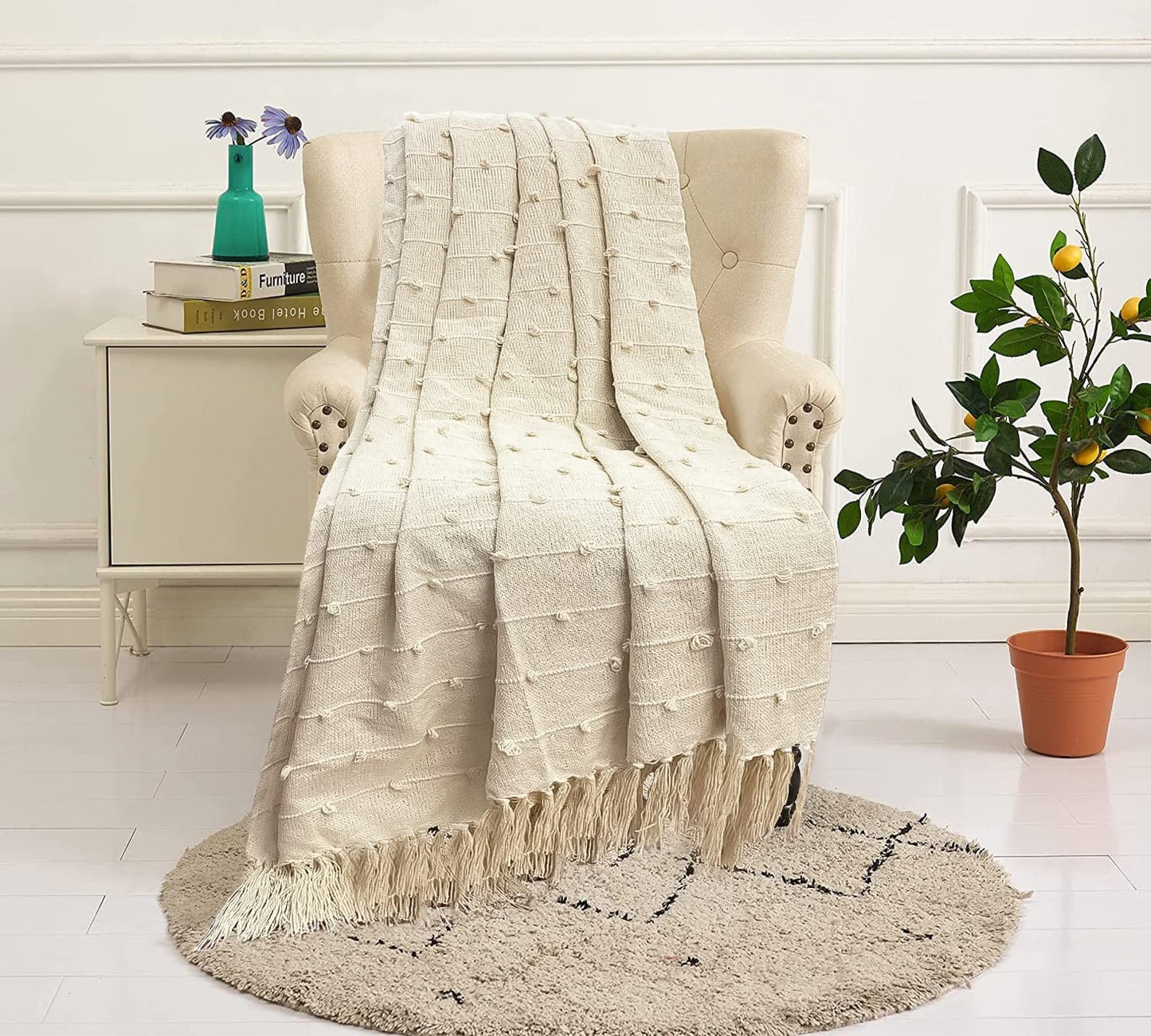 Pure Cotton Beige & Grey Sofa Throw - Pack of 2