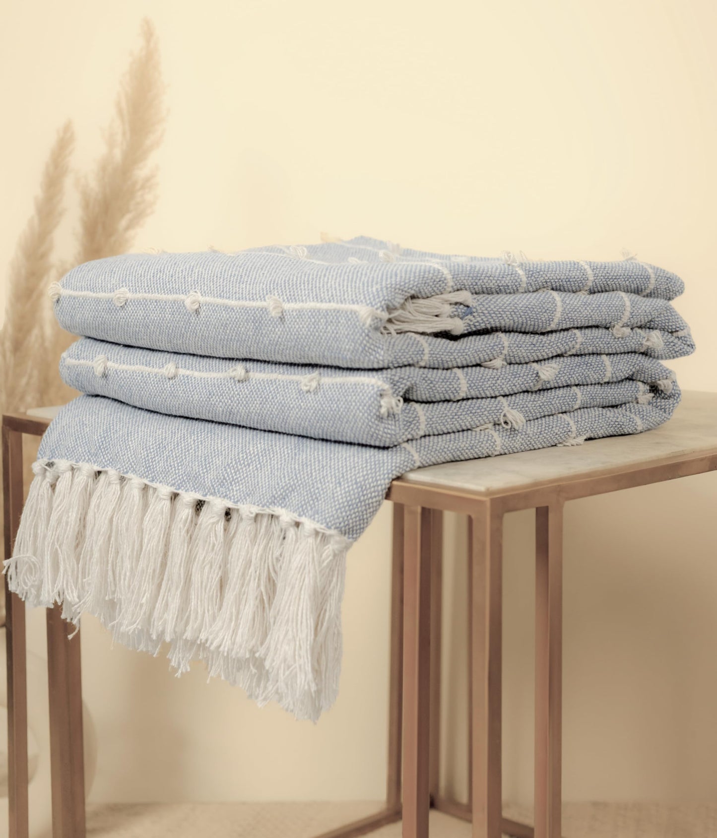 Hand-Knitted All Season Throw Blanket – Cotton Blend | Grey | 80x52 Inches