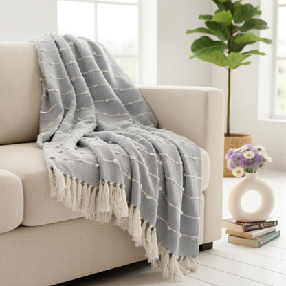 Hand-Knitted All Season Throw Blanket – Cotton Blend | Grey | 80x52 Inches