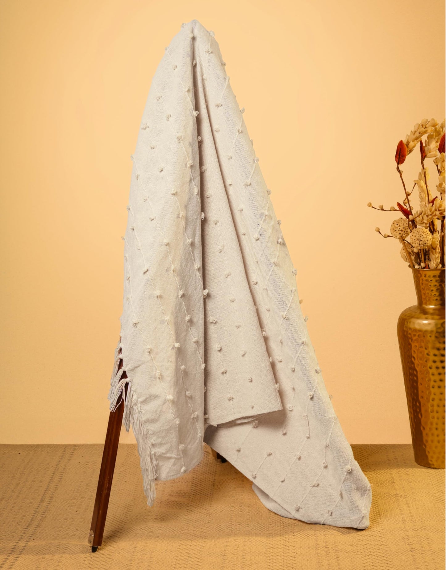 Pure Cotton Beige Throw & 2 Cushion Covers