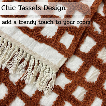 SAJAVAT HOME Hand-Knitted All Season Tufted Throw Blanket – Cotton | White & Deep Brown | 80x52 Inches