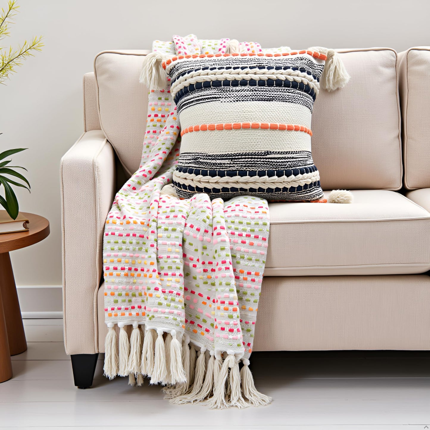 Pure Cotton Blue Multi Throw & Multi Cushion Cover