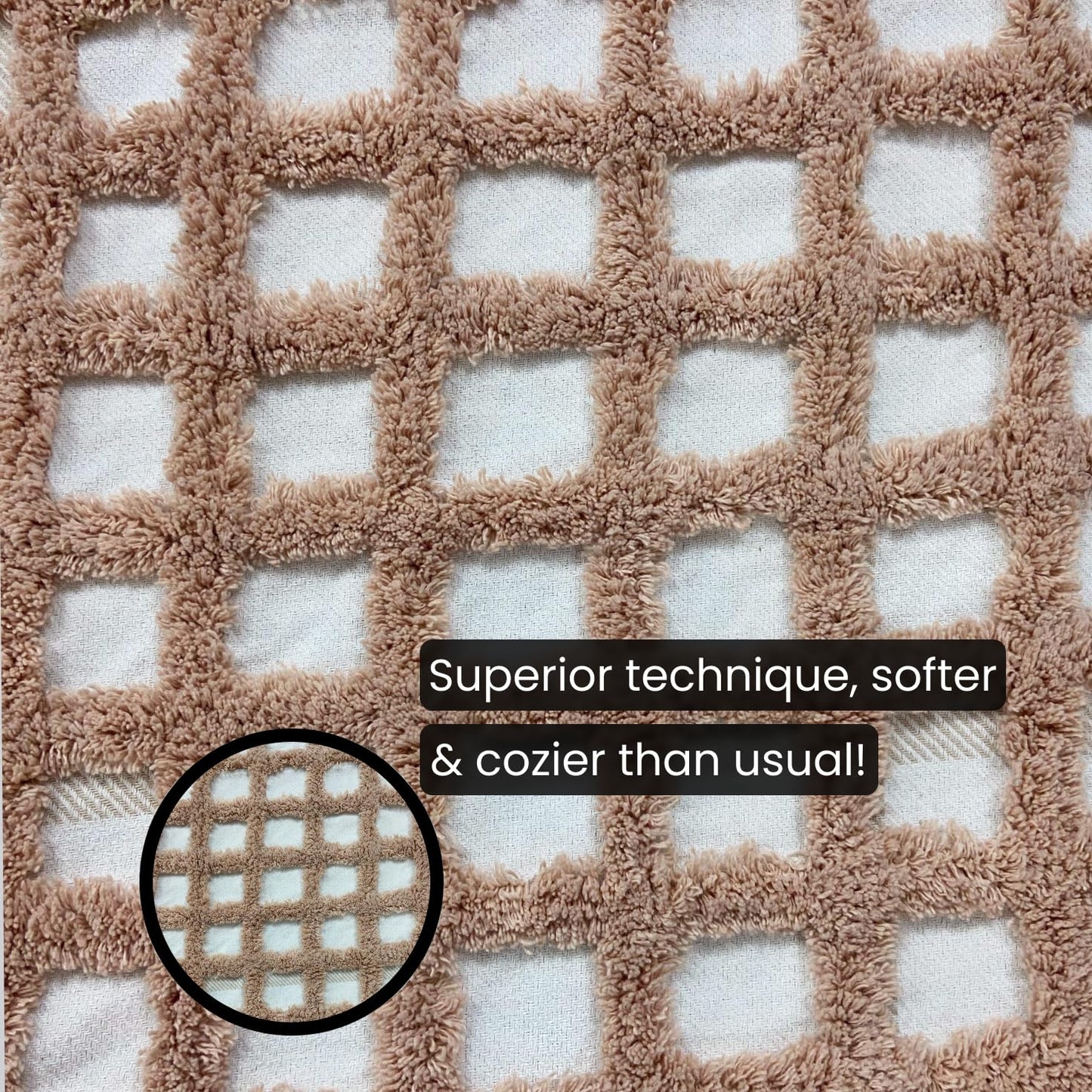 Hand-Knitted All Season Tufted Throw Blanket – Cotton | White & Summer Pink | 80x52 Inches