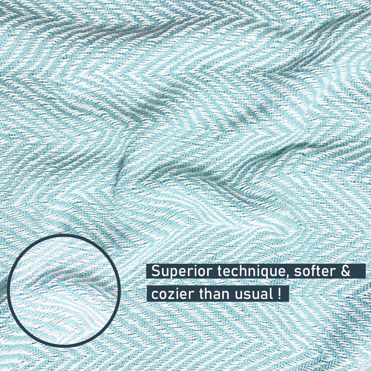 Pure Cotton Sky Blue Sofa Throw - Pack of 3
