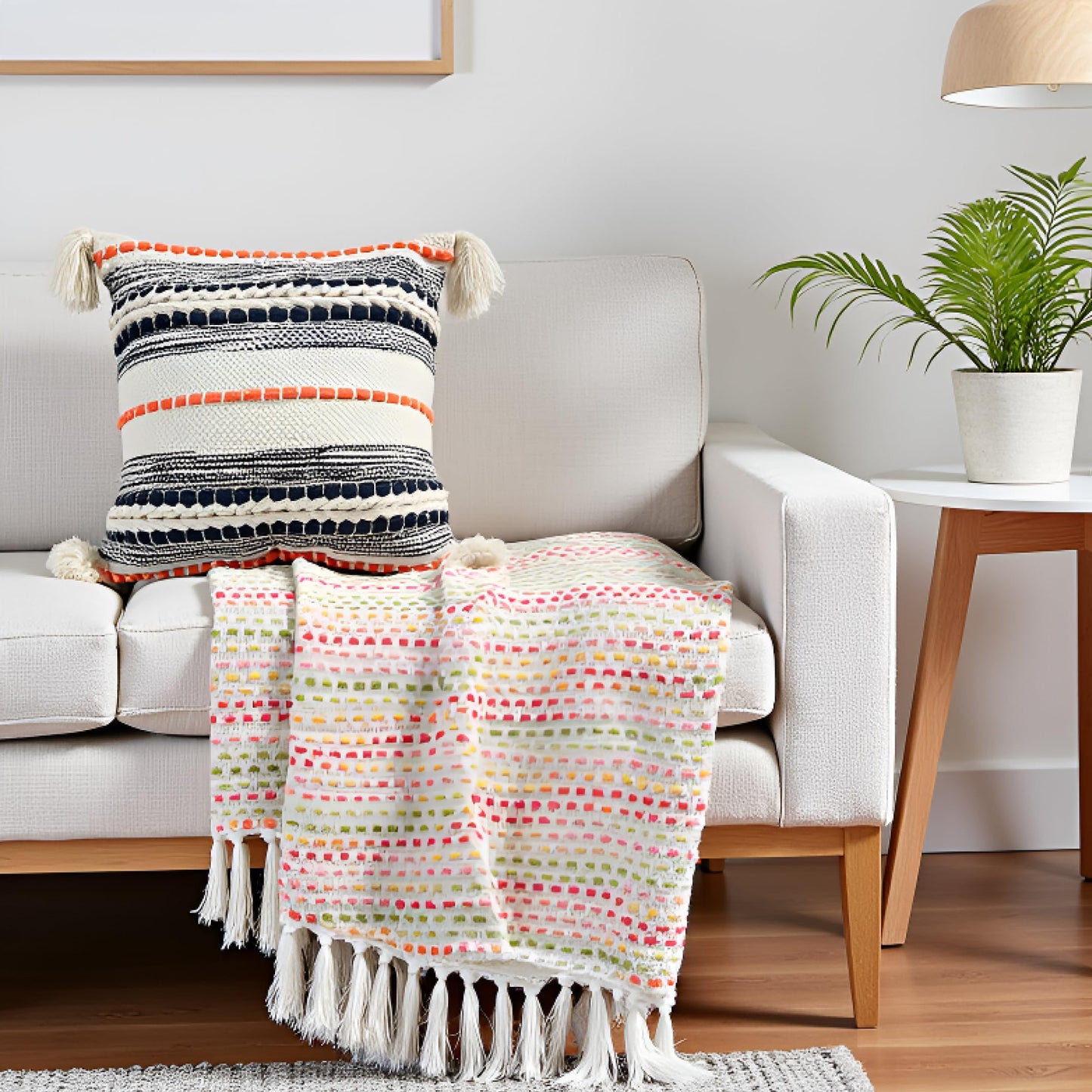 Pure Cotton Blue Multi Throw & Multi Cushion Cover