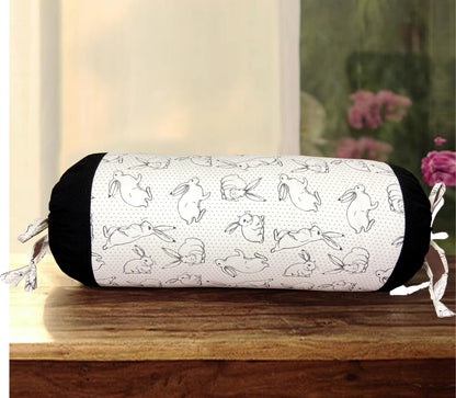 White & Black Cotton Bolster Cover
