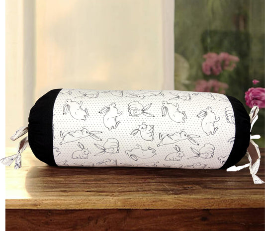 White & Black Cotton Bolster Cover