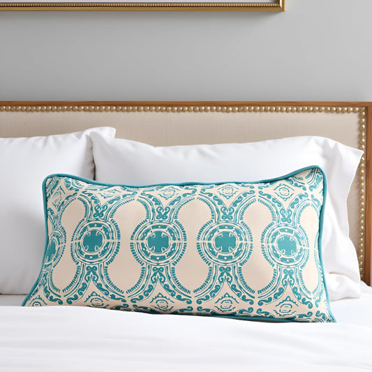 Beige & Blue Cushion Cover 14"x26"