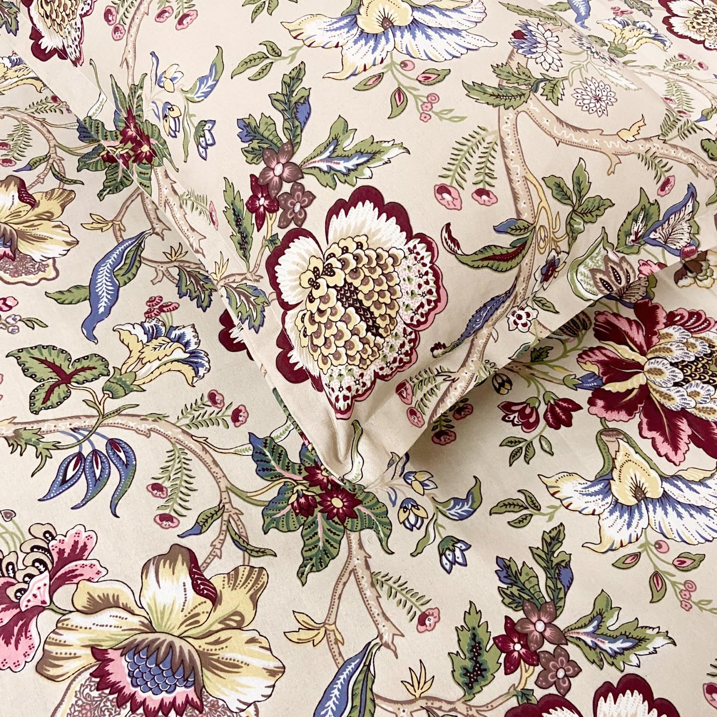 Beige Floral Cotton Bedsheet