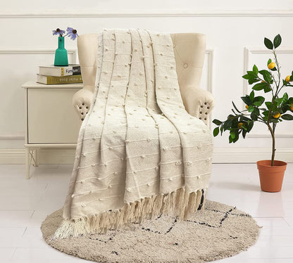 Pure Cotton Beige Sofa Throw & Cushion Cover