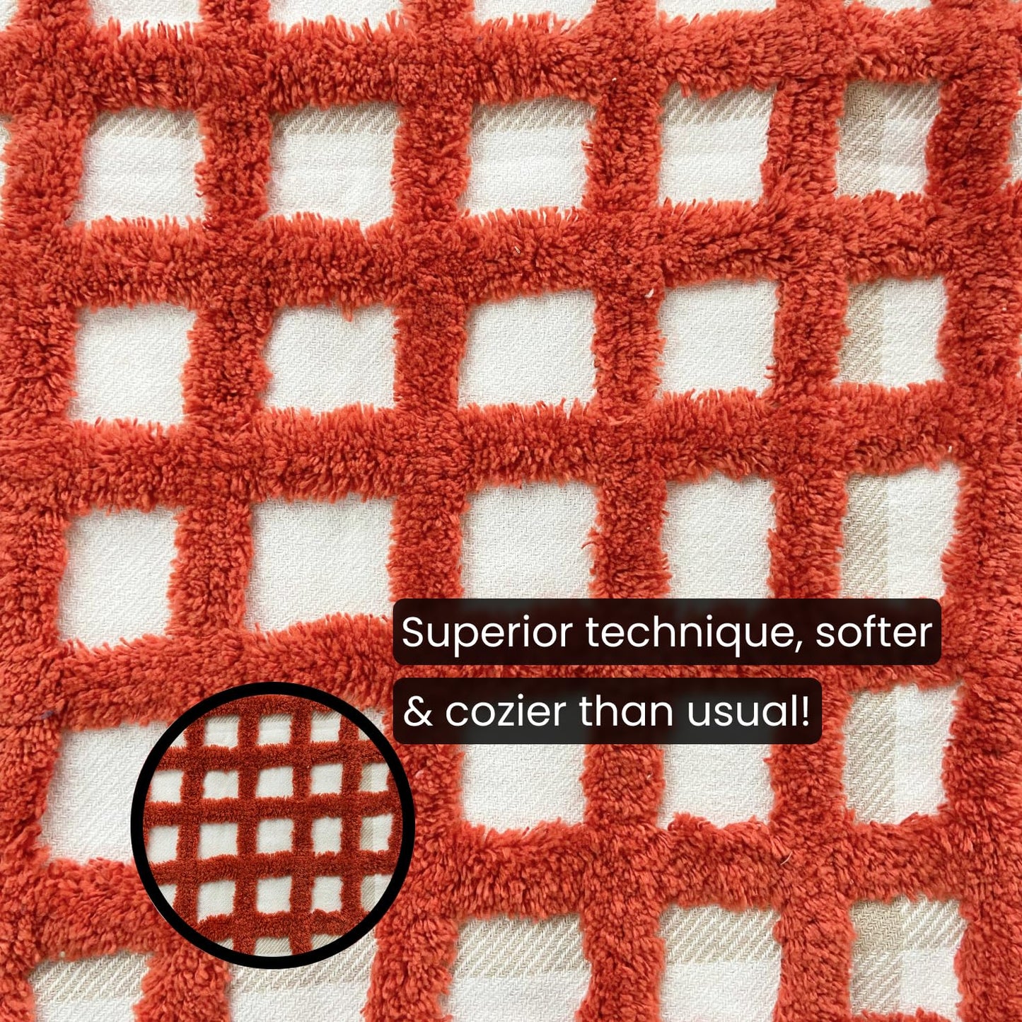 Hand-Knitted All Season Tufted Throw Blanket – Cotton | White & Orange | 80x52 Inches