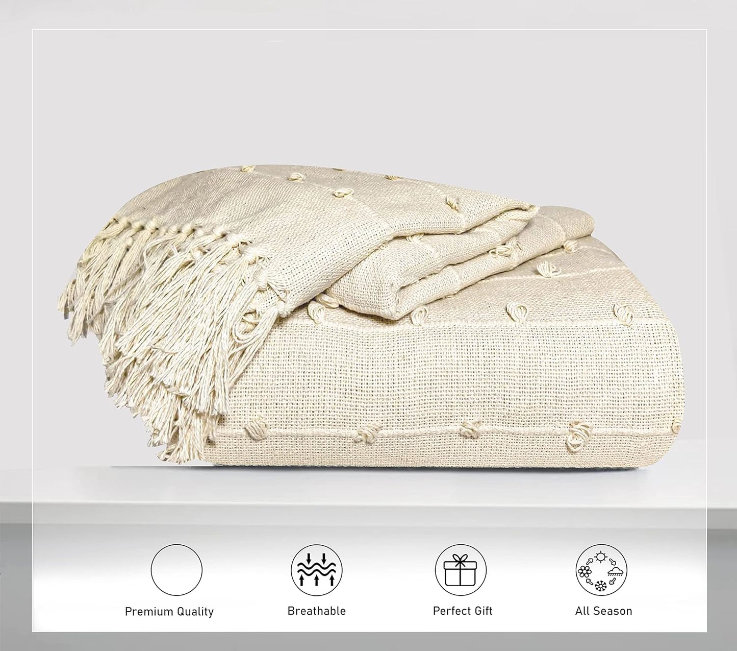 Pure Cotton Beige Sofa Throw & Cushion Cover