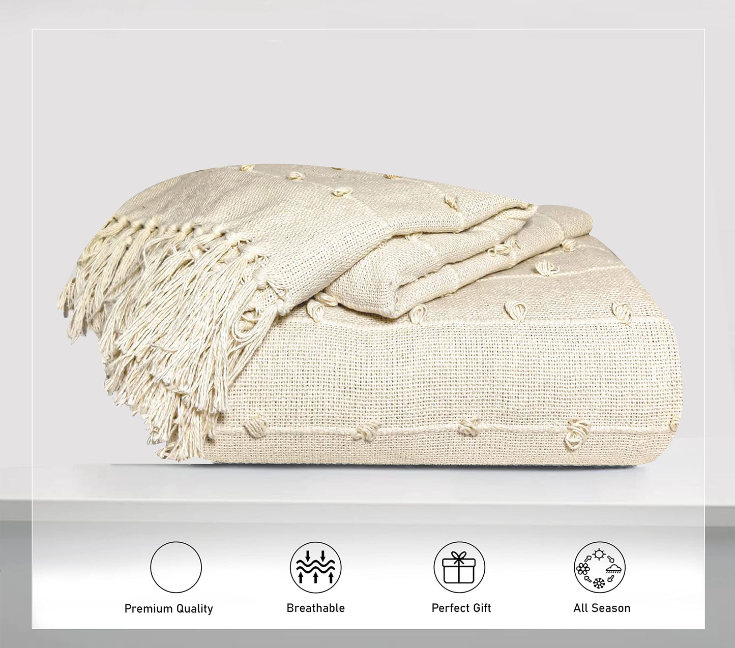Pure Cotton Beige & Grey Sofa Throw - Pack of 2