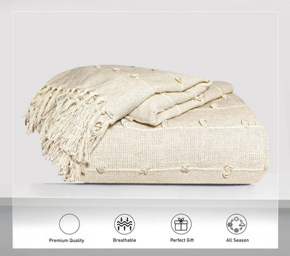 Pure Cotton Beige & Grey Sofa Throw - Pack of 2