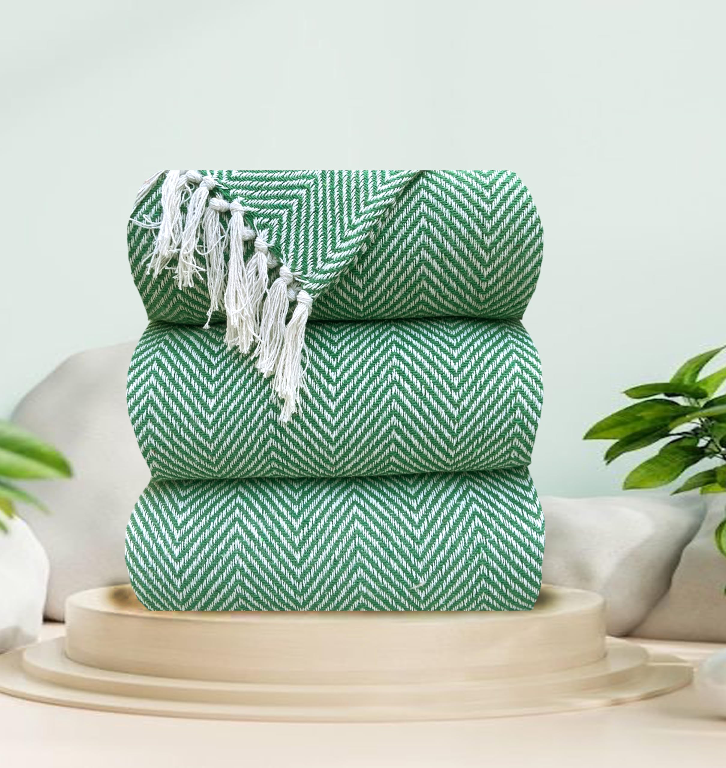 Pure Cotton Green Sofa Throw - Pack of 3 – SAJAVAT HOME