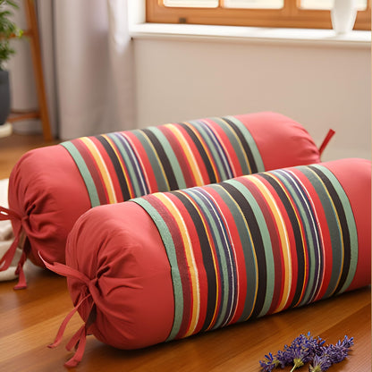 Pure Cotton Red Multi Bolster Cover - Pack of 3