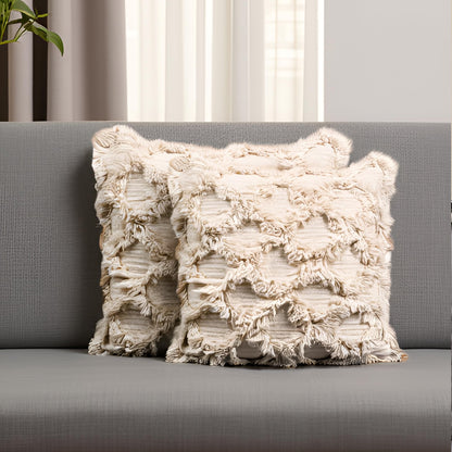 Decorative Tufted Cotton Cushion Cover | Cream | 18x18 Inches (45x45 cm)
