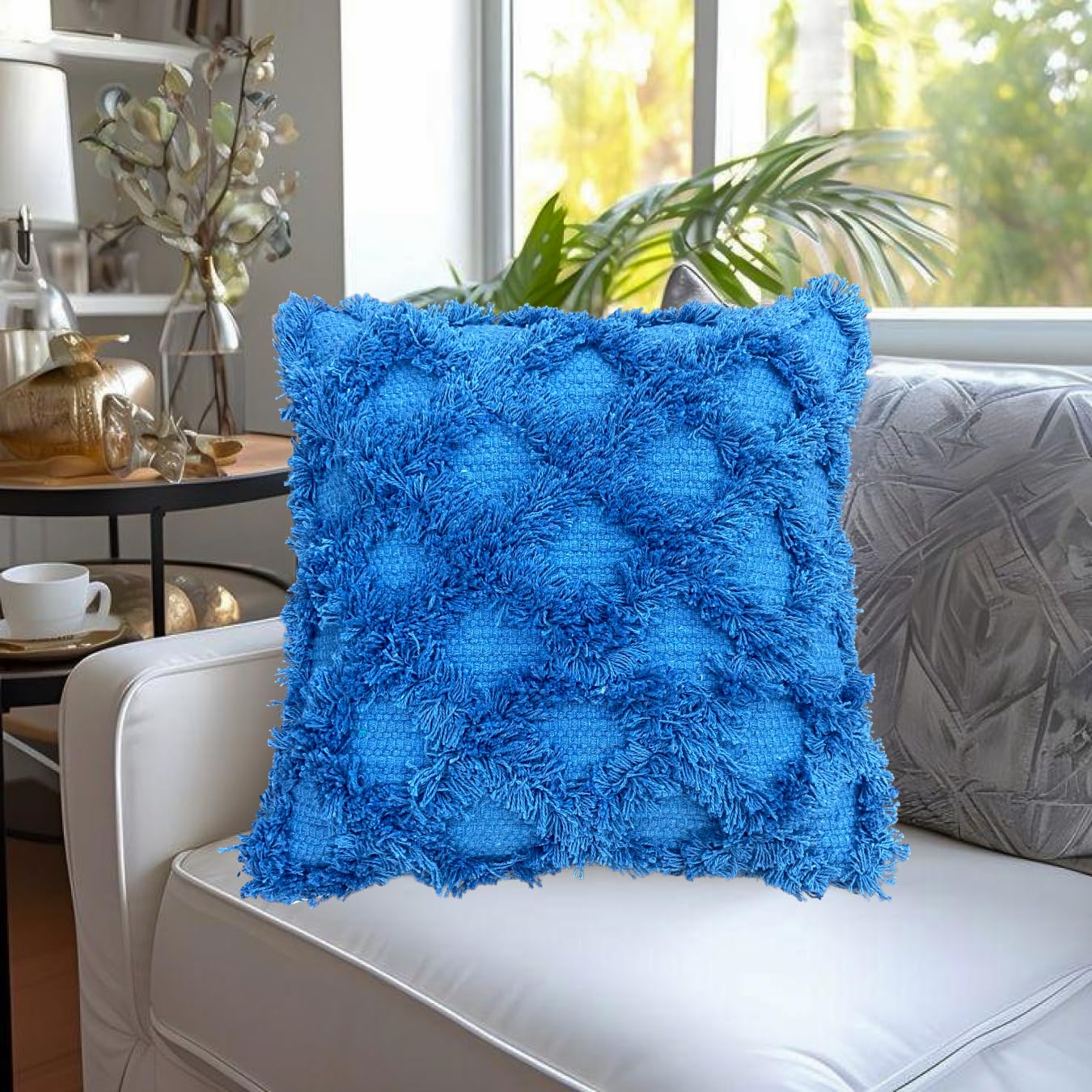 Pure Cotton Blue Multi Throw & Cushion Cover