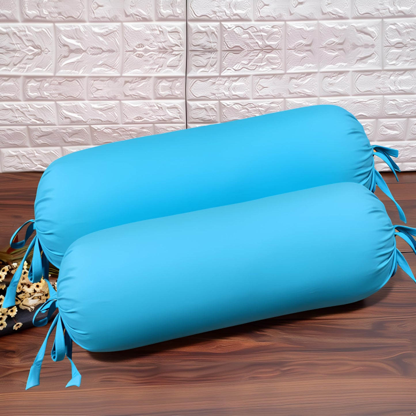 Sky Blue Cotton Bolster Cover (Pack of 2)