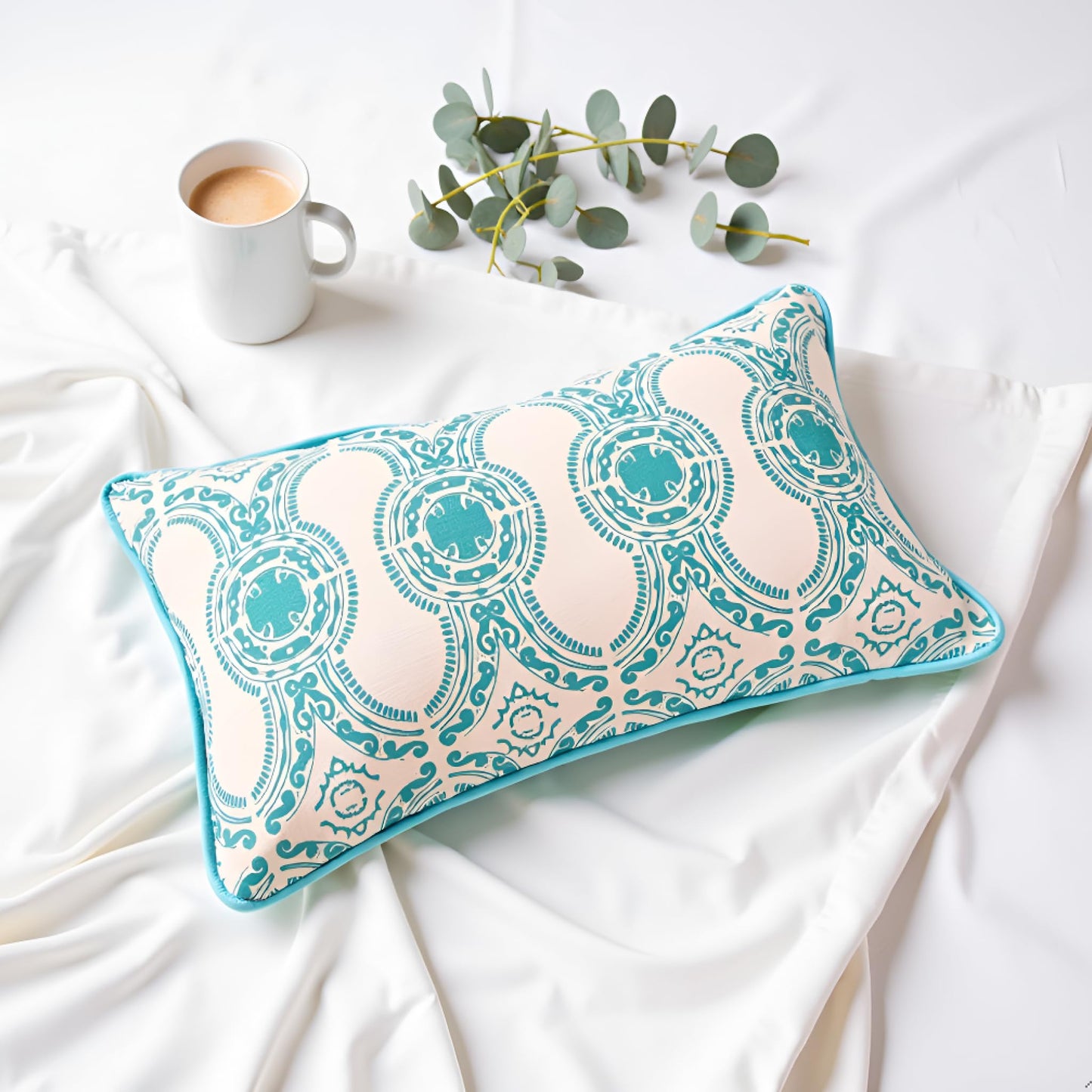 Beige & Blue Cushion Cover 14"x26"