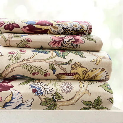 Beige Floral Cotton Bedsheet