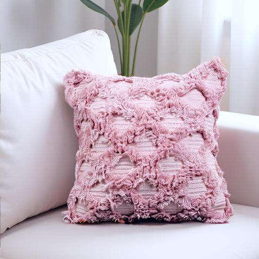 Decorative Tufted Cotton Cushion Cover | Pink | 18x18 Inches (45x45 cm)